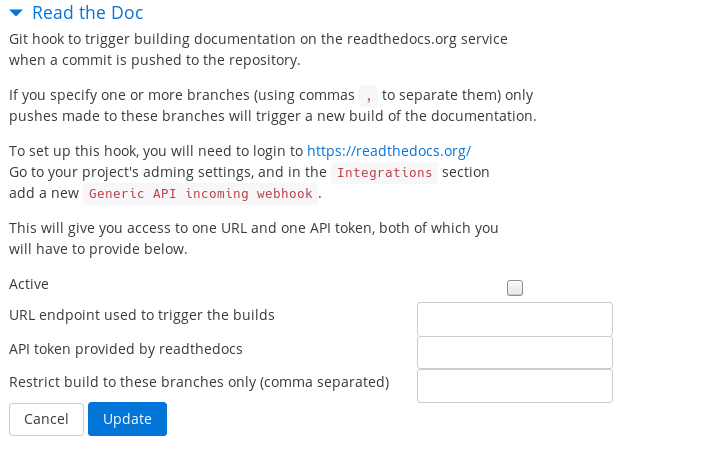 Enable ReadTheDocs support on a Pagure repo